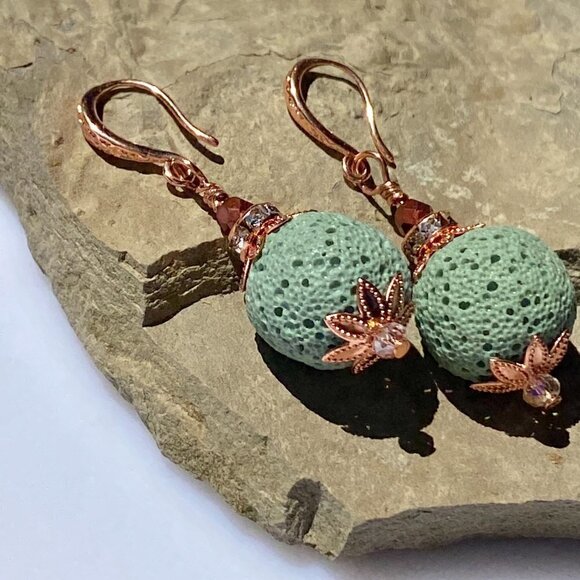 ❤️ Bright Copper With Sea Foam Lava Rock Earrings - Picture 13 of 14